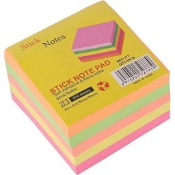 NOTAS POST ADHESIVAS CUBO FLUO 7X7CM.